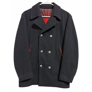 Vintage Robert Lewis Weather Wear PeaCoat Lined Jacket Black Men's Size 36